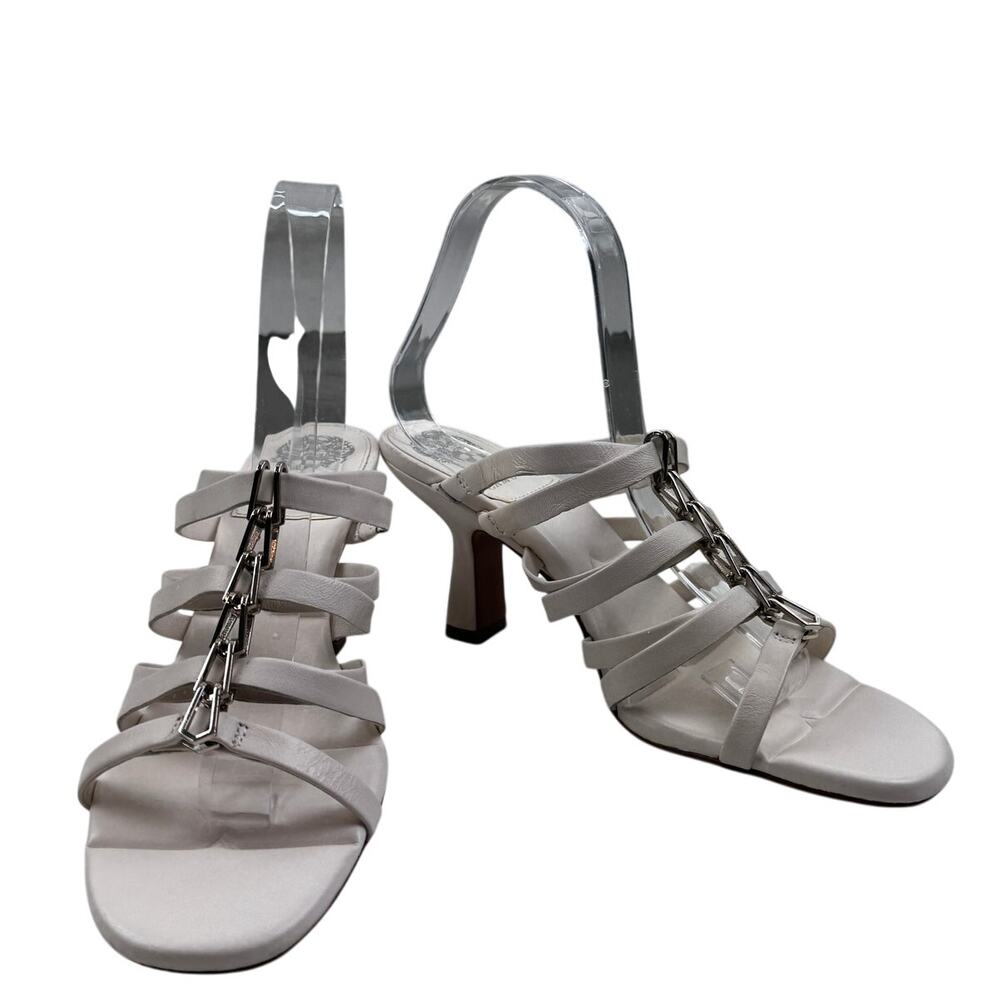 Vince Camuto Grencena Winter White Leather Strappy Heeled Sandals Women's 8